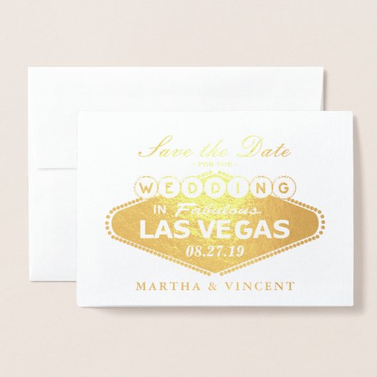 金箔ラスベガスのサイン結婚式の日付を保存 箔カード (封筒付き正面)