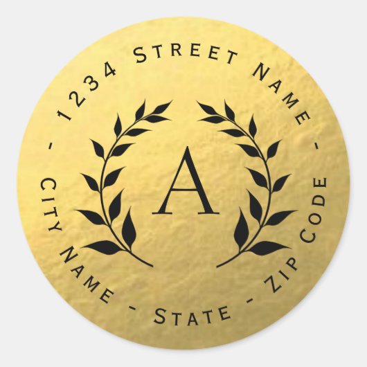 金箔リースモノグラム差出人住所ラベル ラウンドシール (正面)