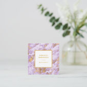 *~*金箔ルクセラベンダー大理石モダン(Gold Foil Luxe Lavender Marble スクエア名刺 (スタンド正面)