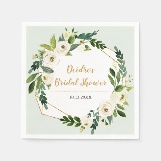 金箔ルックジオメトリックフレームフローラ スタンダードカクテルナプキン (正面)