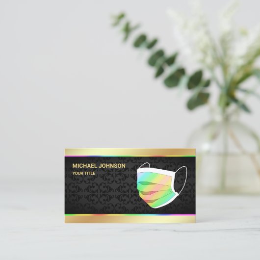 金箔レインボーカラフル顔マスク 名刺 (スタンド正面)