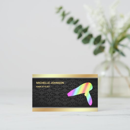 金箔レフェイクインボーヘアドライヤ美容師 名刺 (スタンド正面)
