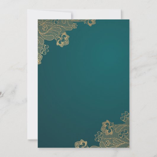 金箔レース華美グリーンイスラム結婚教徒 招待状 (裏面)