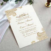 金箔レース華美ホワイトイスラム結婚教徒 招待状