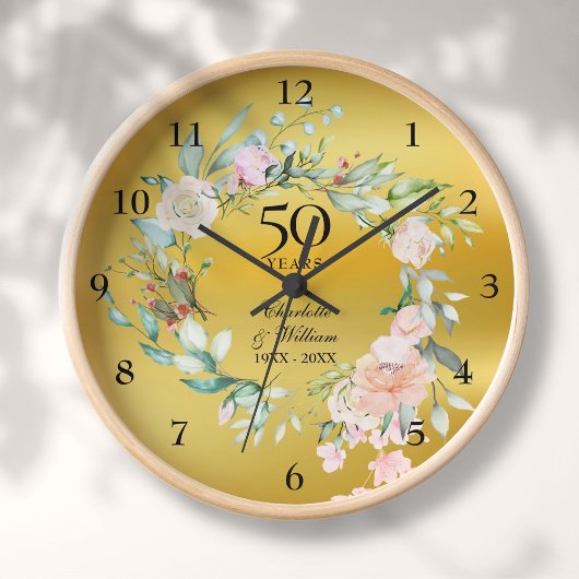 金箔ローズフラワー 50周年記念結婚式 壁時計