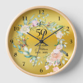 金箔ローズフラワー 50周年記念結婚式 壁時計 (正面)