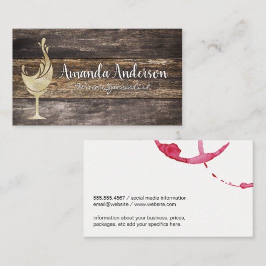 金箔ワインガラスプラッシュ | 木製ボード 名刺 (正面/裏面)