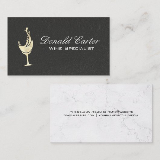 金箔ワインスプラッシュ | 黒いテクスチャ大理石 名刺 (正面/裏面)
