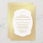 金箔ヴィンテージ枠ストライプの結婚式招待状 招待状 (正面/裏面)