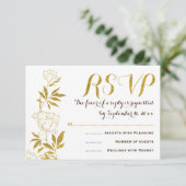 金箔ヴィンテージ牡丹フローラ結婚式RSVP 出欠カード (スタンド正面)