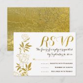 金箔ヴィンテージ牡丹フローラ結婚式RSVP 出欠カード (正面/裏面)