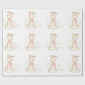 金箔付きかわいいキリン赤ちゃんガールシャワー ラッピングペーパー (フラット)