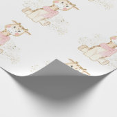 金箔付きかわいいキリン赤ちゃんガールシャワー ラッピングペーパー (角)