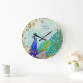 金箔付きエージピーコック羽フェイク金ゴールドリーフヴィンテージ ラージ壁時計 (ホーム)