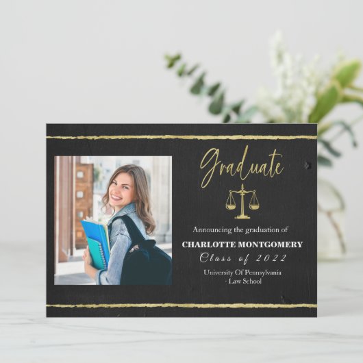 金箔付きロースクール写真卒業発表 招待状 (スタンド正面)