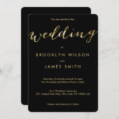 金箔付き円形ブラック結婚式招待状 招待状 (正面/裏面)