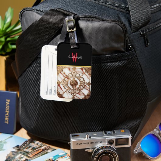 金箔付き大理石パネルデザイン ラゲッジタグ (正面&裏面)