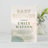 金箔傘ダークモスグリーンベビーシャワー 招待状 (スタンド正面)