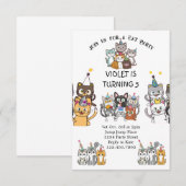 金箔入りの猫猫バースデーパーティー 招待状 (正面/裏面)