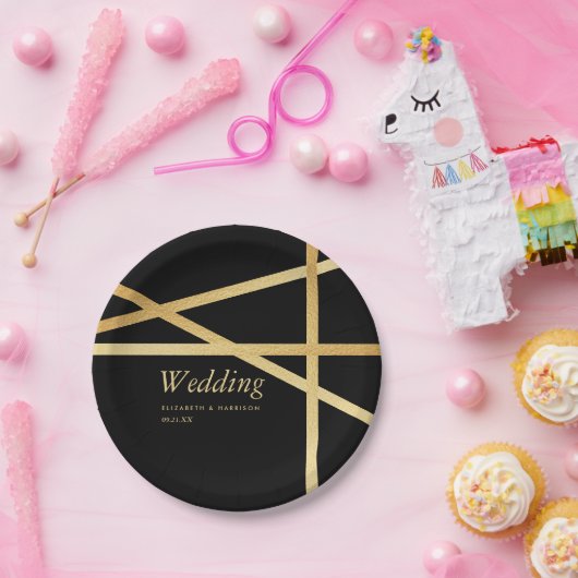 金箔効果幾何学的スタイル結婚ズ ペーパープレート (パーティー)