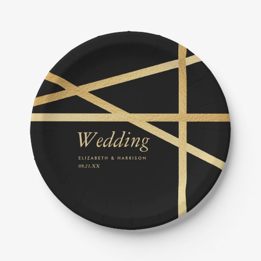 金箔効果幾何学的スタイル結婚ズ ペーパープレート (正面)