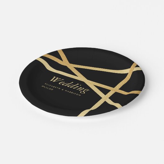 金箔効果幾何学的スタイル結婚ズ ペーパープレート (アングル)