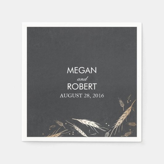 金箔効果秋麦黒板素朴 スタンダードカクテルナプキン (正面)