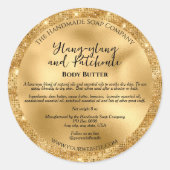 金箔及び金ゴールドグリッター化粧品瓶ラベル ラウンドシール (正面)