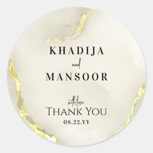 金箔大理石のテクスチ結婚ャの感謝の気持ち ラウンドシール (正面)
