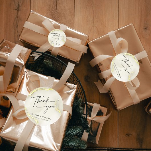 金箔大理石のテクスチ結婚ャの感謝の気持ち ラウンドシール