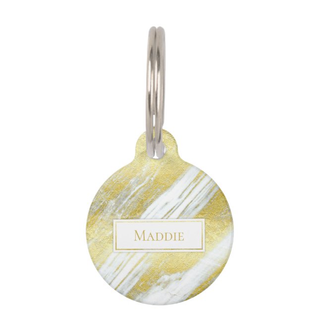 金箔大理石灰抽象芸術モダン金ゴールド ペット　ネームタグ (正面)