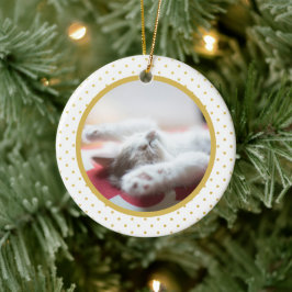 金箔小水玉模様柄キャットフォト セラミックオーナメント