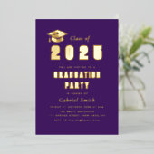 金箔年紫卒業式パーティーの招待 箔招待状 (立ち正面)