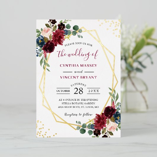 金箔幾何学模様 |ブルゴーニュ海軍フローラ結婚ズ 箔招待状 (立ち正面)