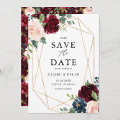 金箔幾何学的ブルゴーニュフローラフレーム秋 セーブザデート (正面/裏面)