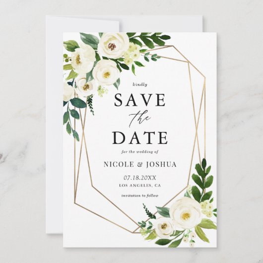 金箔幾何白色フローラ枠春 セーブザデート (正面)