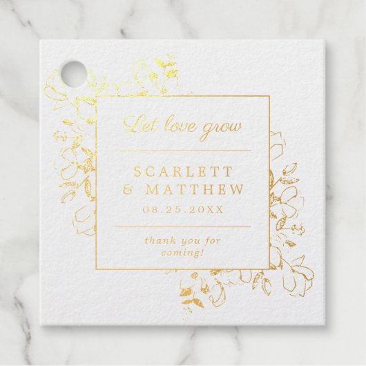 金箔愛を成長させる手描き花結婚の フェイバータグ (正面)