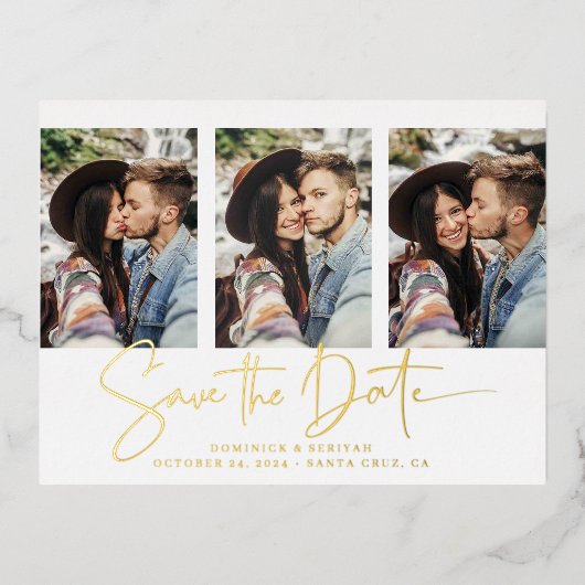 金箔手書き日付複数の写真を保存 箔招待状ポストカード (正面)