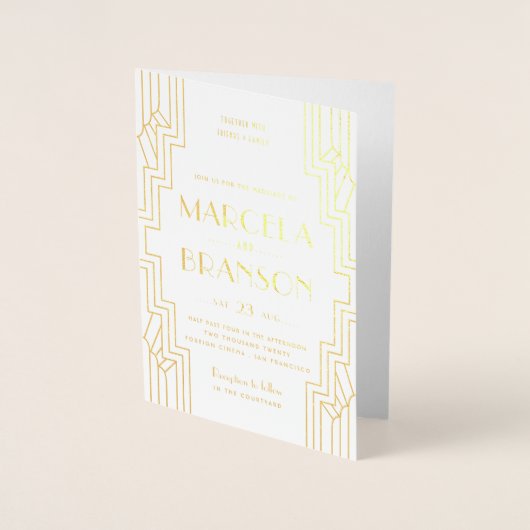 金箔折り畳みアールデコ結婚式招待状 箔カード (正面)