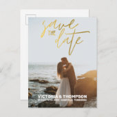 金箔書道結婚のパーソナライズされた書 案内ポストカード (正面/裏面)