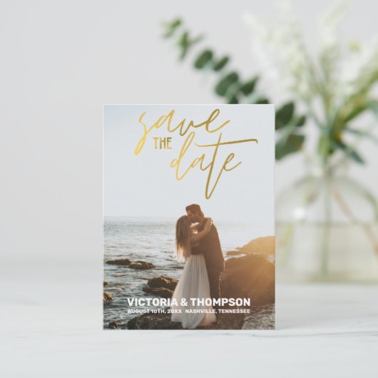 金箔書道結婚のパーソナライズされた書 案内ポストカード (スタンド正面)