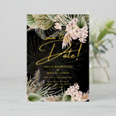 金箔熱帯パンパスグラス結婚ズの救日付 箔招待状 (立ち正面)