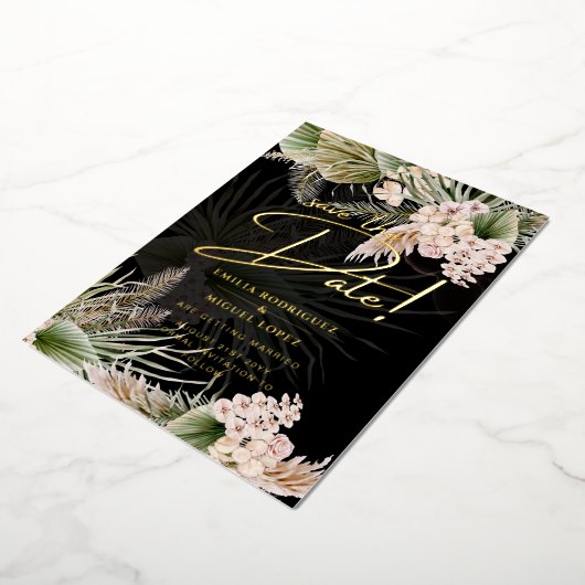 金箔熱帯パンパスグラス結婚ズの救日付 箔招待状 (回転した状態)