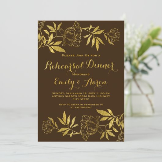 金箔牡丹のフローラ結婚のリハーサルディナー 招待状 (スタンド正面)