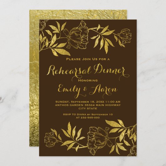 金箔牡丹のフローラ結婚のリハーサルディナー 招待状 (正面/裏面)