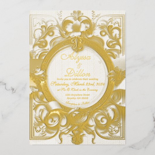 金箔王室の結婚式招待状 箔招待状 (正面)