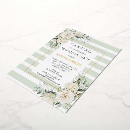 金箔白フローラユーカリ卒業パーティー 箔招待状 (回転した状態)