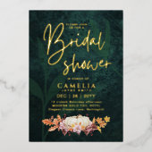 金箔秋かぼちゃグリーンブライダルシャワーQRコード 箔招待状 (正面)