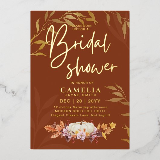 金箔秋カボチャブライダルシャワーQRコード 箔招待状 (正面)