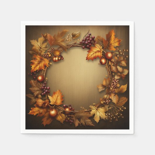 金箔秋:リース収穫 スタンダードカクテルナプキン (正面)